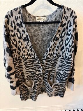 Wildfox Black and Gray Animal Print Open Cardigan